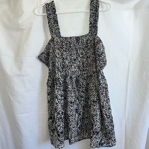 Lane Bryant Black & White Smocked Square-Neck Tank